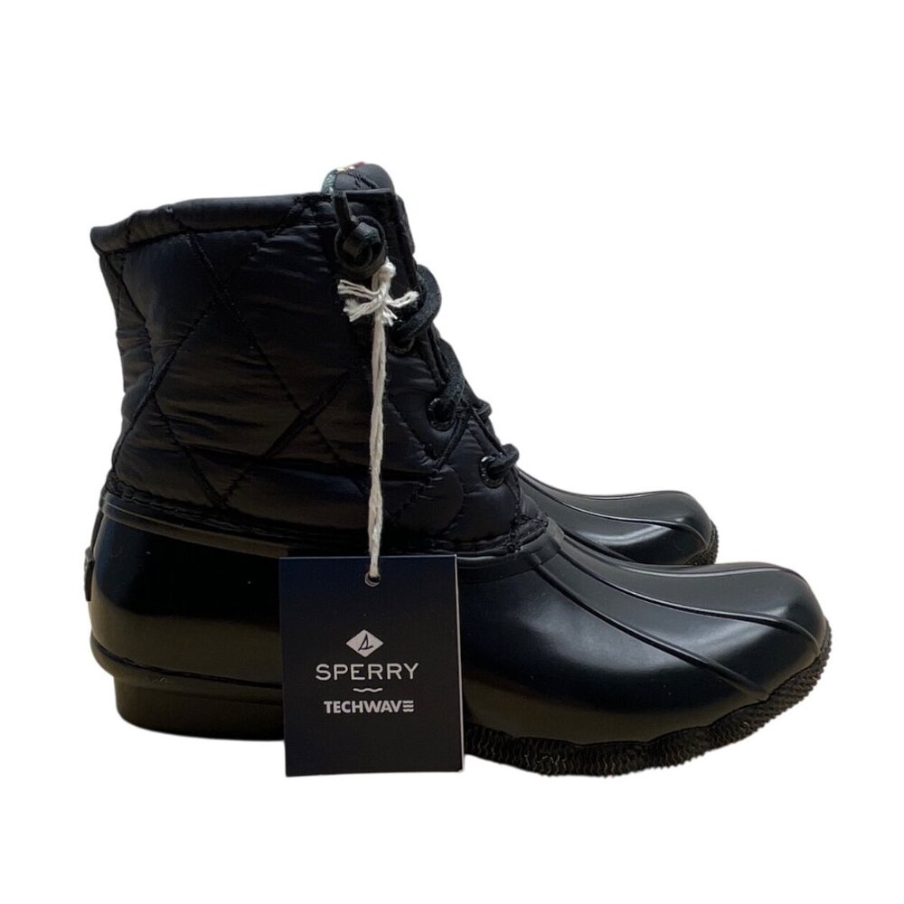 Sperry Women’s Black Quilted Techwave Plaid Lining Lace-Up Duck Boots Sz 6 - New